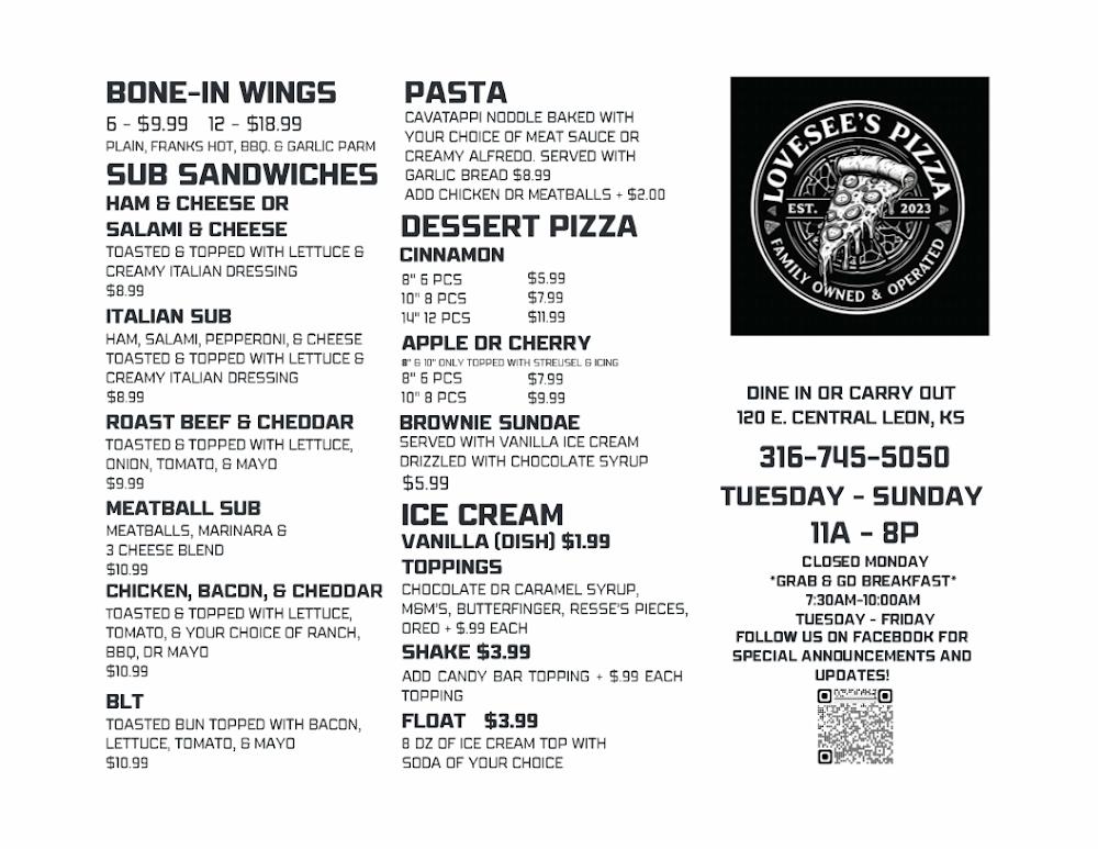 Lovesee's Pizza Menu image 1
